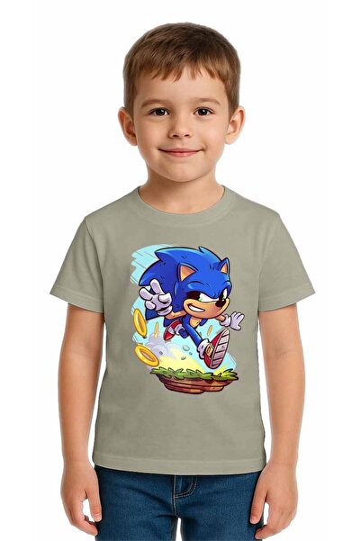 SEDİRLİ تي شيرت سونيك مطبوع للأطفال للجنسين، مصنوع من قماش قطني ممشط قطن