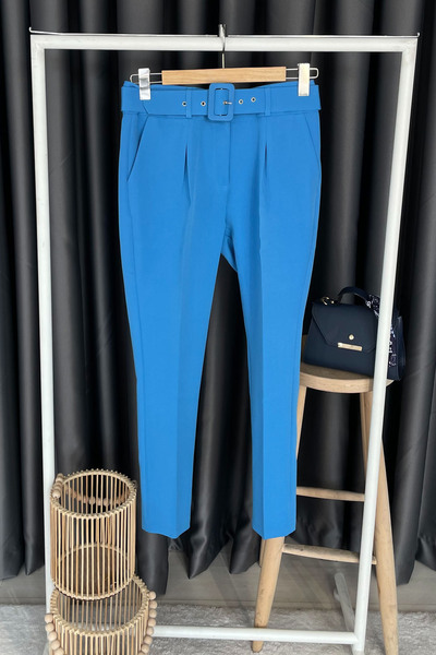 Lizbon Pile Detail Belt Pack Trousers - Blue Blue