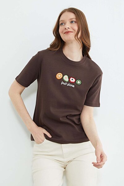 Fulla Moda Tricou guler rotund cu broderie cu fructe