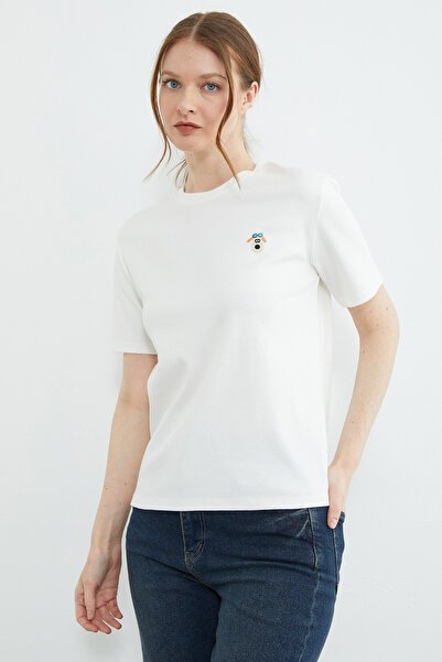 Fulla Moda Dog Embroidered Crew Neck T-Shirt