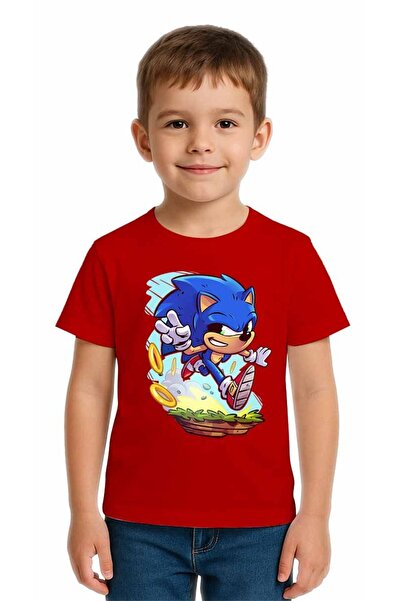 SEDİRLİ تي شيرت سونيك مطبوع للأطفال للجنسين، مصنوع من قماش قطني ممشط قطن