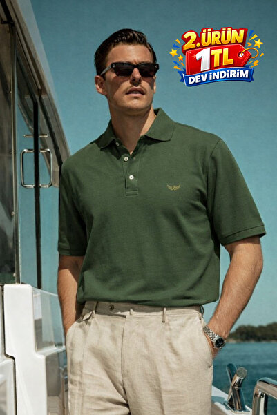 DAMGA JEANS Ανδρικό καθημερινό άνετο μπλουζάκι με λαιμόκοψη χακί