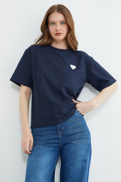 Fulla Moda Metal-Accented Crew Neck T-Shirt