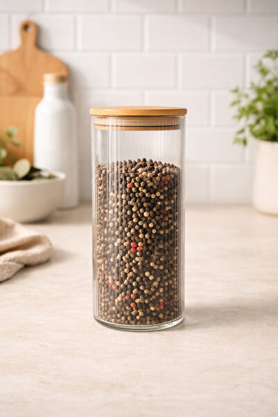 Kitchen Way Bamboo Gasketed Glass 2 Liter Round Striped Jars Kw-125