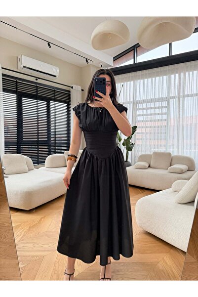 Bade Butik Siyah Drapeli Tasarım Elbise