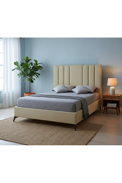 MarketMob Deja Vu Bed 160x200 cm Velvet Beige with Included Slatted Base