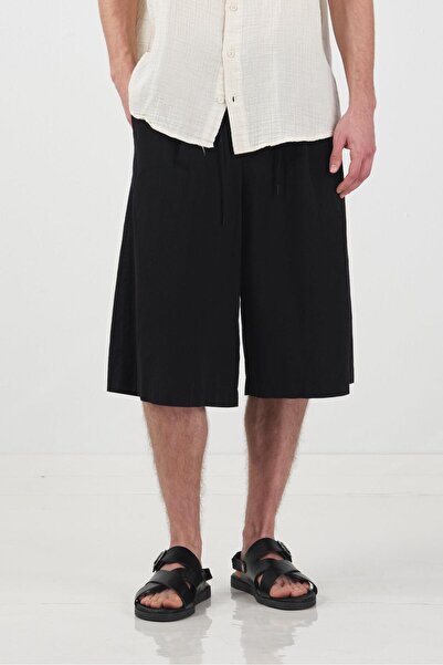 GIESTO ЧЕРНИ ЛЕНЕНИ ШОРТИ С ВЪРЗКИ