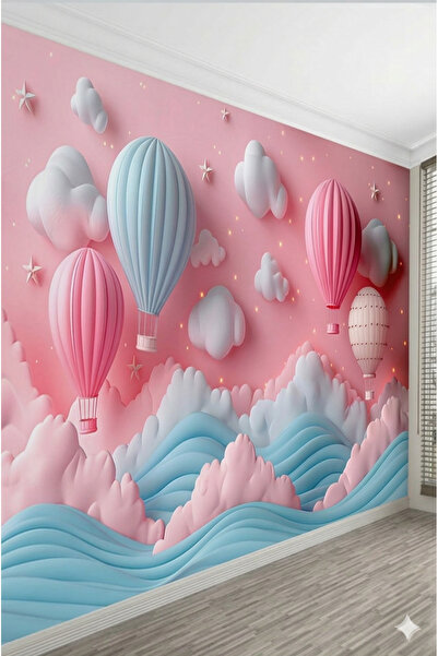 dekoartizan Pembe Bulutlar ve Balonlar Çocuk Odası Duvar Kağıdı