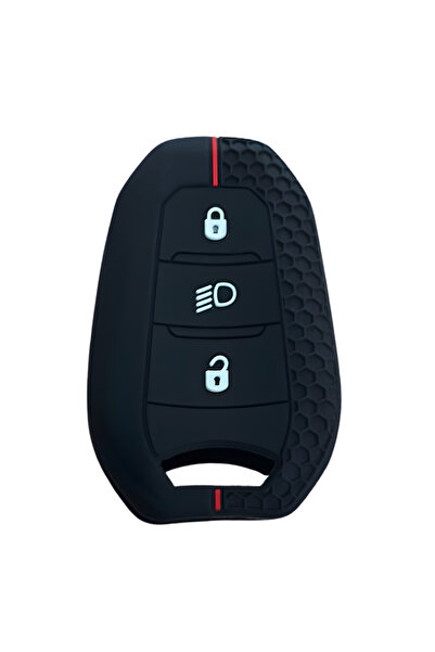 AutoHan Keys Peugeot Key Case Cover, Black Red Honeycomb Patterned with Headl...