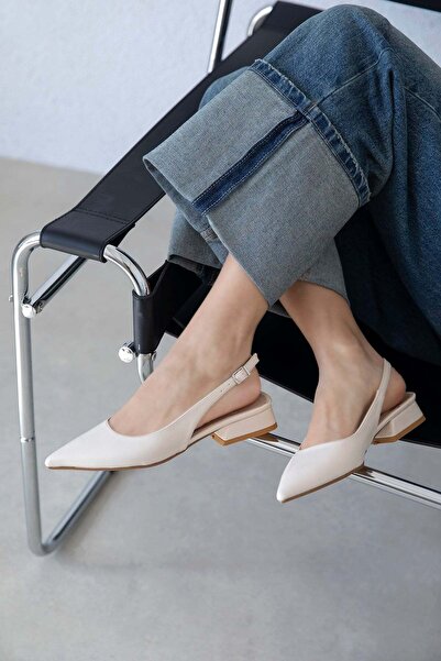 STRASWANS Jesse Women's Heeled Wrinkled Leather Shoes Beige