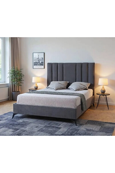 MarketMob Deja Vu Bed 160x200 cm Velvet Gray with Included Slatted Base