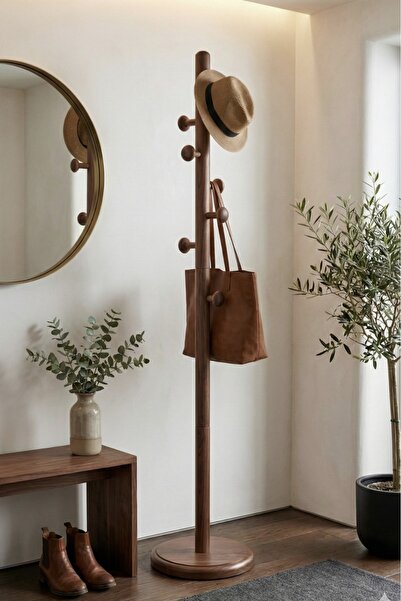 Woodenbend Matteo Ceviz Rengi Masif Kayın Ahşap Askılık 178 cm Ayaklı Elbise ...