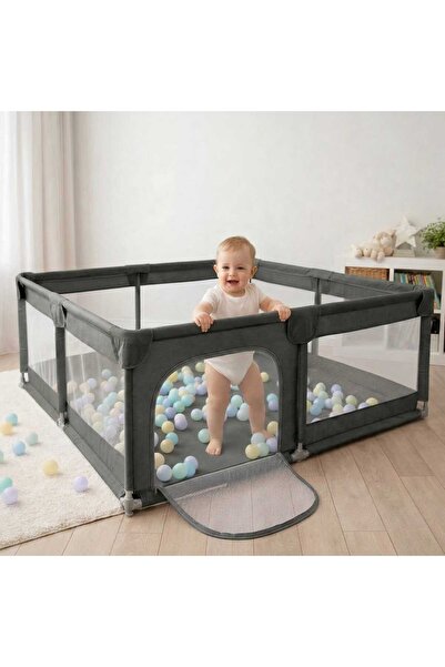 Grandia Tarc de joacă pentru copii, cu fermoar, 180×200 cm, gri