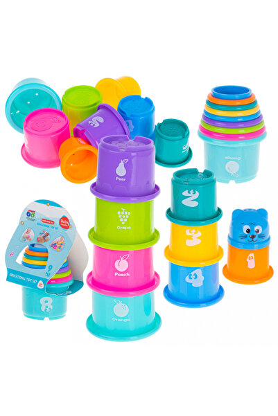 Ikonka Set 8 de cupe pentru stivuit Ikonla multicolre, turn, piramida, numere...