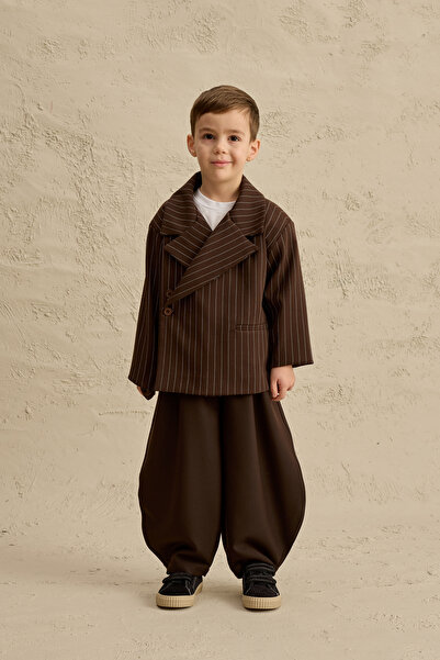 Fahhar Kids Коричневий смугастий піджак із широким коміром