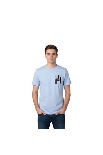 trender 26Y595000001 Мъжка тениска в светлосиньо с печат на яката „Desert O“