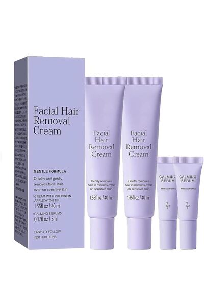 Yelajoy 2-Pack Facial Hair Removal Cream, Gentle Painless Skin Hydrating Trea...