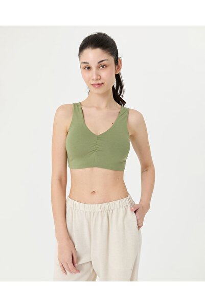 Ayma Active Matcha Ruched V-Neck Yoga Bra
