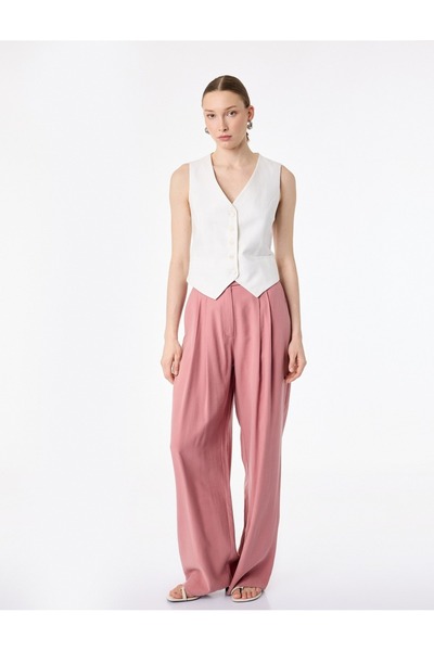 Koton Kupro Fabric with Pleat Detail Pocketed Long Palazzo Pants