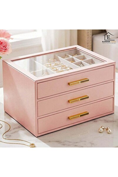 Elindor ® Jewelry Box 3-Tier Organizer, 3 Drawers, Storage Space for Rings, 1...