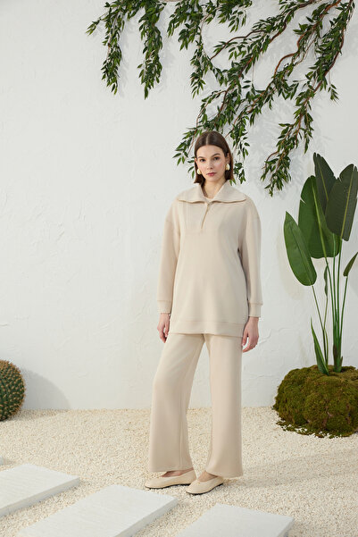 Aker Modal Sweatshirt with Stone Collar and Side Slits with Zipper