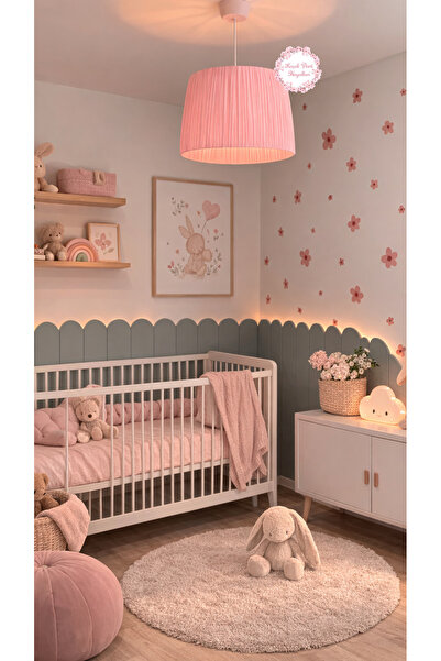 Keçeli parti hayalleri Bebek çocuk odası avize pembe tül sade