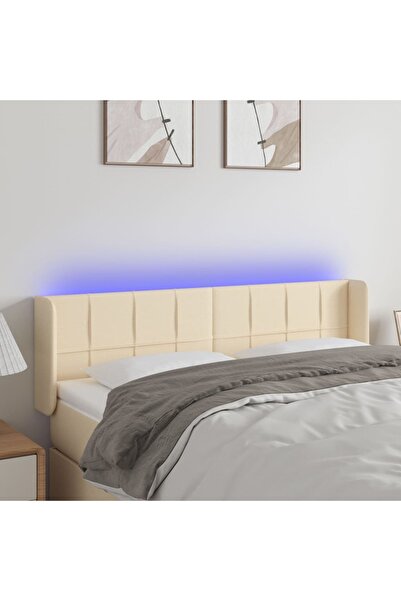 Concept Tăblie de pat cu LED, crem, 147x16x78/88 cm material textil