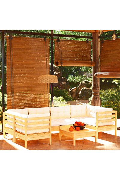 Concept Σετ επίπλων κήπου με κρεμ μαξιλάρια, 7 τεμάχια, μασίφ ξύλο πεύκου