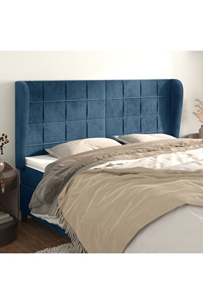 Concept Tăblie pat cu urechi albastru închis 163x23x118/128 cm catifea