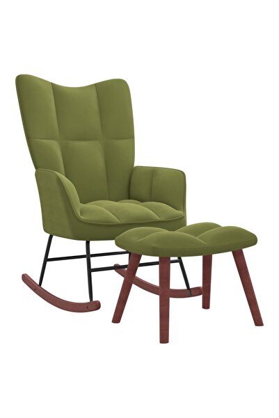 Concept Κουνιστή πολυθρόνα με σκαμπό, ανοιχτό πράσινο, Βελούδο