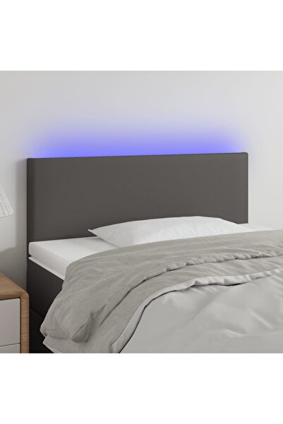 Concept Tăblie de pat cu LED, gri, 90x5x78/88 cm, piele ecologică