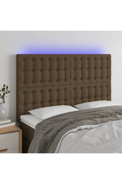 Concept Tăblie de pat cu LED, maro închis, 144x5x118/128 cm, textil