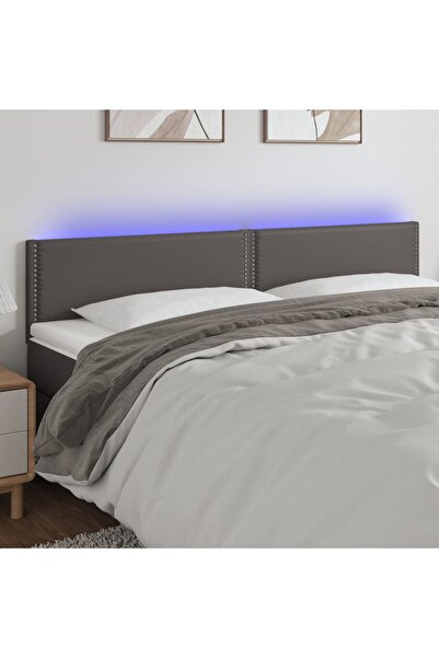 Concept Tăblie de pat cu LED, gri, 200x5x78/88 cm, piele ecologică
