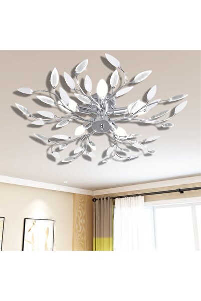 Concept Acrylic crystal chandelier in leaf shape, Sheer & white, 5 E14 bulbs