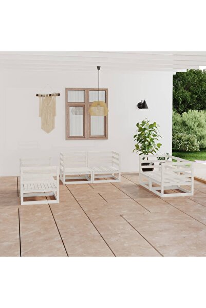 Concept Σετ επίπλων κήπου, 6 τεμάχια, λευκό, μασίφ ξύλο πεύκου