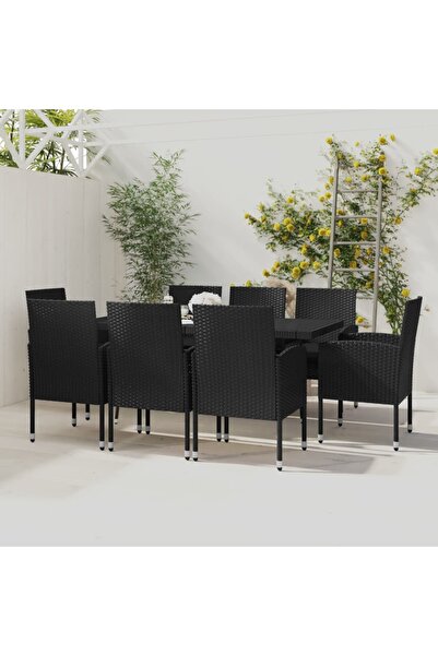 Concept Set mobilier de grădină, 9 piese, negru, poliratan
