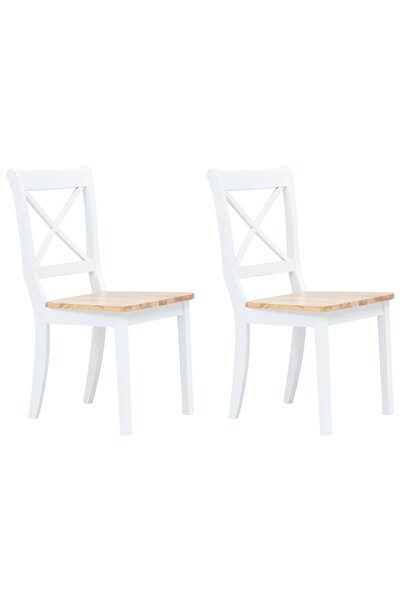 Concept Καρέκλες κουζίνας, 2 τεμάχια, λευκό και ανοιχτόχρωμο ξύλο, ξύλο καουτ...