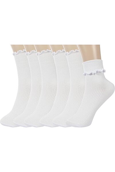 Arabest Women's Ruffle Turn-Cuff Ankle Socks, Breathable Lightweight Cotton, ...