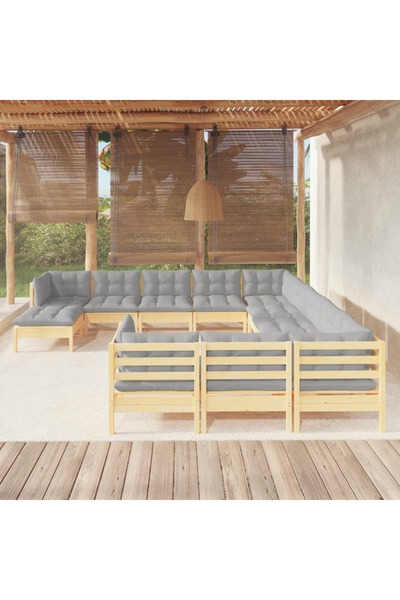 Concept Set mobilier de grădină cu perne gri, 12 piese, lemn de pin