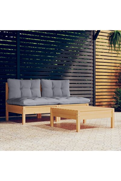 Concept Σετ επίπλων κήπου με γκρι μαξιλάρια, 3 τεμάχια, ξύλο πεύκου