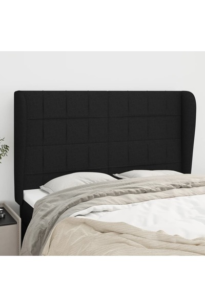 Concept Tăblie de pat cu aripioare, negru, 147x23x118/128 cm, textil
