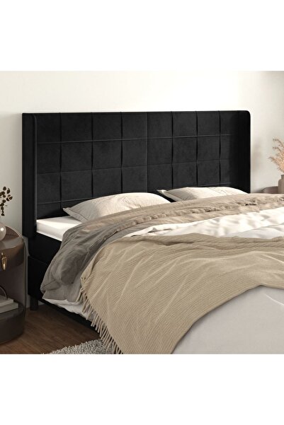 Concept Tăblie de pat cu aripioare, negru, 183x16x118/128 cm, catifea