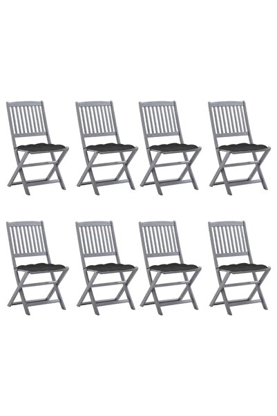 Concept Πτυσσόμενες καρέκλες εξωτερικού χώρου με μαξιλάρια, 8 τεμ., από μασίφ...
