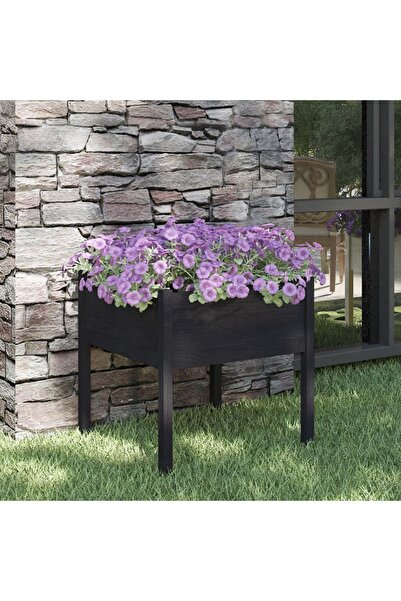 Concept Garden planter, black, 70x70x70 cm, solid pine wood