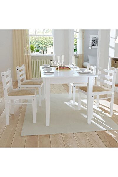 Concept Καρέκλες κουζίνας, 4 τεμ., λευκές, μασίφ ξύλο καουτσούκ & Βελούδο