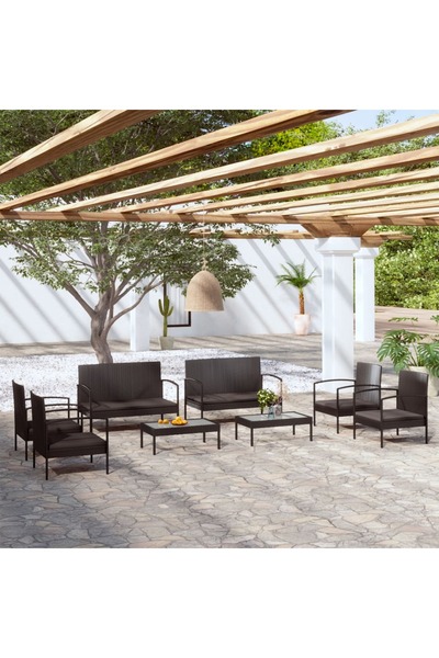 Concept Set mobilier de grădină cu perne, 8 piese, negru, poliratan