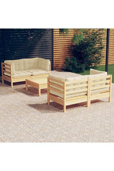 Concept Σετ επίπλων κήπου με κρεμ μαξιλάρια, 5 τεμάχια, μασίφ ξύλο πεύκου