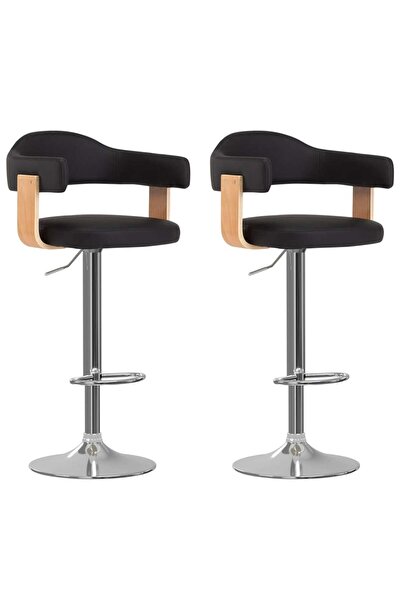 Concept Σκαμπό μπαρ, 2 τεμ., μαύρο, καμπυλωτό ξύλο και οικολογικό Δερμάτινο