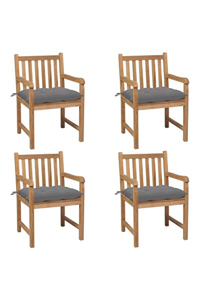 Concept Καρέκλες κήπου με γκρι μαξιλάρια, 4 τεμ., από μασίφ ξύλο τικ