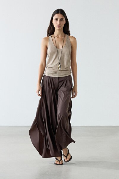 Massimo Dutti Yan yırtmaçlı pilili geniş paça pantolon